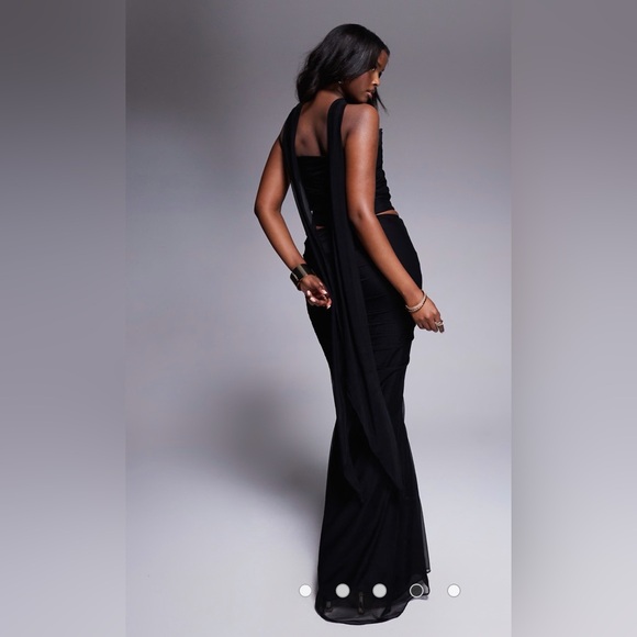 House of CB Cassidy Mesh Tulle Ruched Maxi Skirt Black - Picture 2 of 11